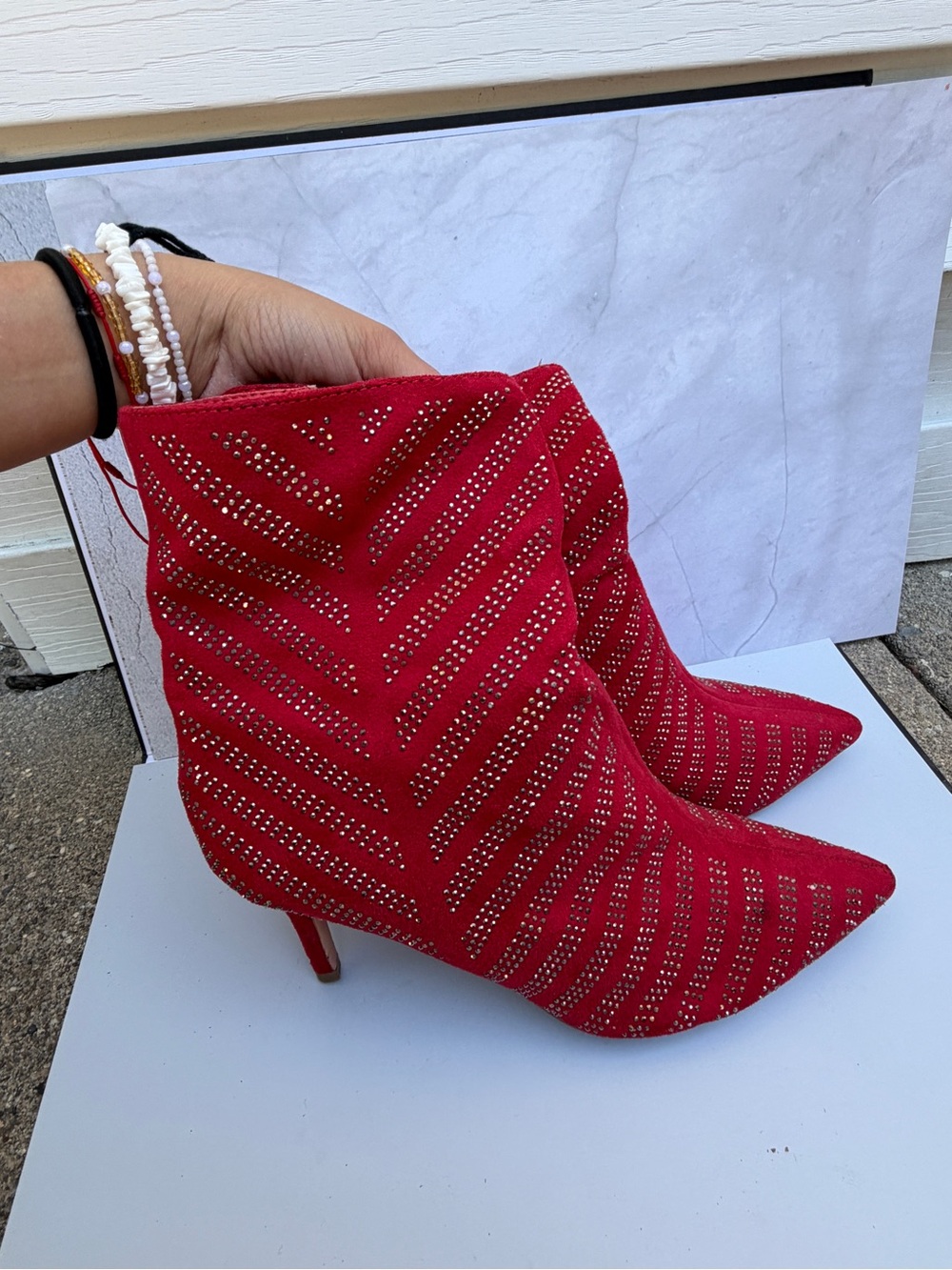 Rue21 Red Rhinestone Pointed Toe Stiletto Ankle Boots